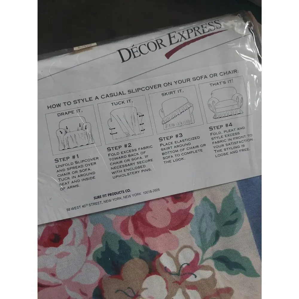 NOS Vtg 90s Chair Slip Cover Cottagecore Cabbage Roses Coastal Cottage